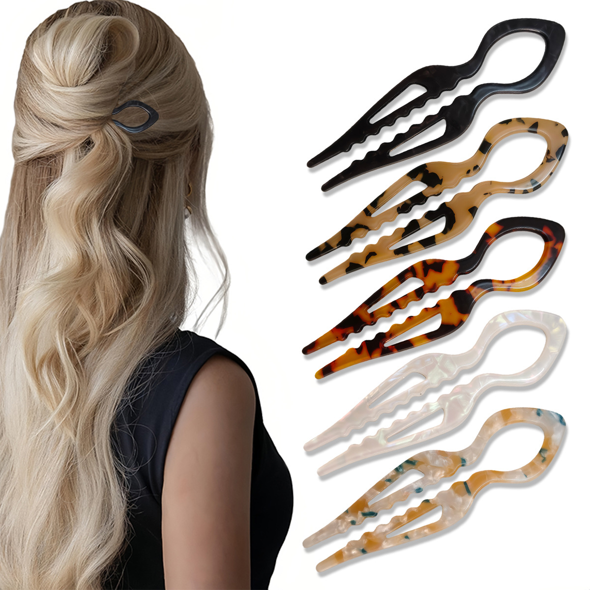 Tech Hair Accessories - U-Shaped Hair Sticks Tortoiseshell Acrylic Anti-Slip