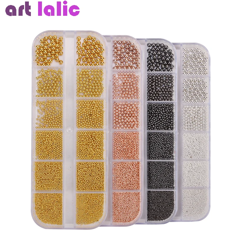 Tech Accessories Box - 12 Compartment Caviar Beads Metallic Nail